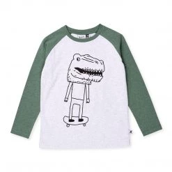 Minti - T-rex Mask Tee / White Marle + Forest Marle NEW