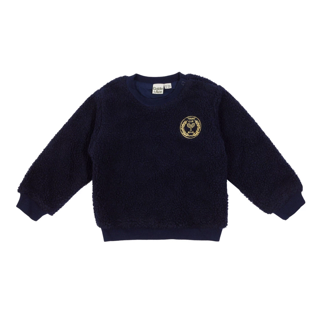Goldie & Ace - Clubhouse Teddy Sweater / Navy Baby 1 Goldie & Ace - Clubhouse Teddy Sweater / Navy Baby