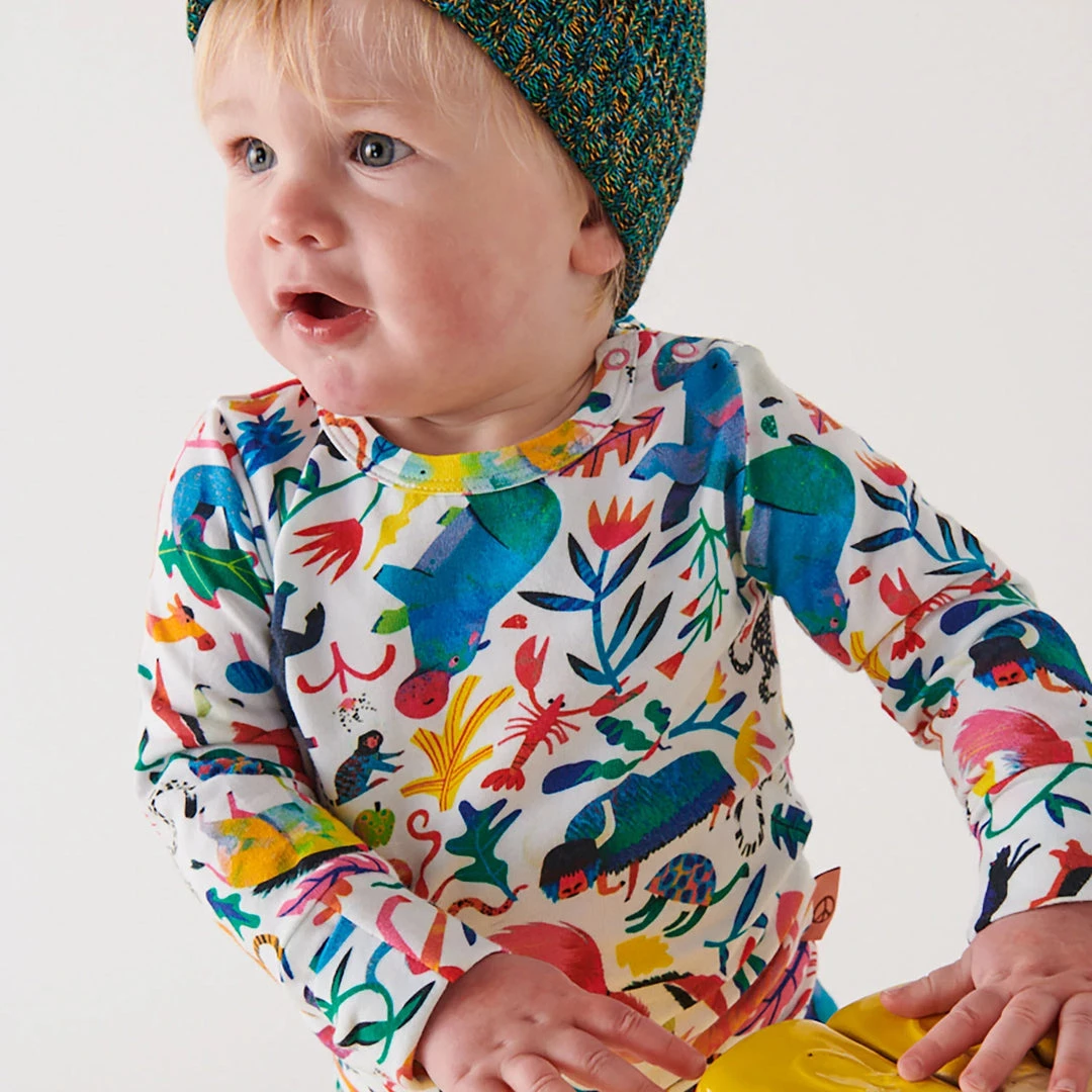 Baby Kip & Co - Organic Long Sleeve Romper / Cool Animals 2 Baby Kip & Co - Organic Long Sleeve Romper / Cool Animals