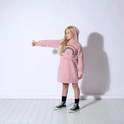 Minti - Lovely Rainbow Furry Hoodie Dress / Muted Pink NEW