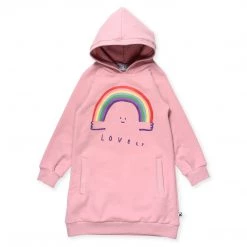Minti - Lovely Rainbow Furry Hoodie Dress / Muted Pink NEW