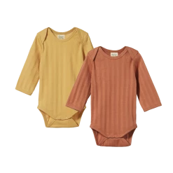 NEW Nature Baby - 2 Pack Derby Long Sleeve Bodysuits / Chai - Biscuit