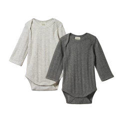 Nature Baby - 2 Pack Derby Long Sleeve Bodysuits / Light Grey Marl - Charcoal Marl NEW