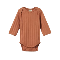 NEW Nature Baby - 2 Pack Derby Long Sleeve Bodysuits / Chai - Biscuit