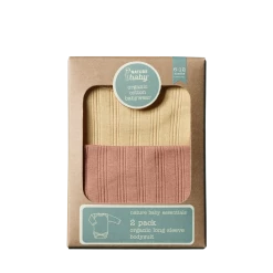 NEW Nature Baby - 2 Pack Derby Long Sleeve Bodysuits / Chai - Biscuit