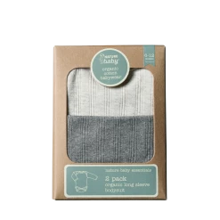 Nature Baby - 2 Pack Derby Long Sleeve Bodysuits / Light Grey Marl - Charcoal Marl NEW