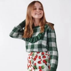 Kip & Co - Pine Tartan Frill Knit Sweater
