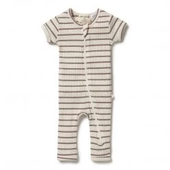 Wilson + Frenchy - Organic Stripe Rib Zipsuit / Hazelwood Ecru