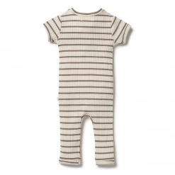 Wilson + Frenchy - Organic Stripe Rib Zipsuit / Hazelwood Ecru