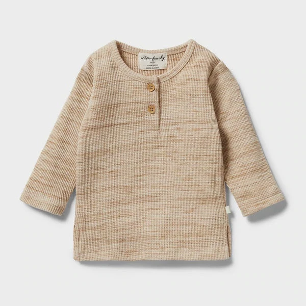Wilson + Frenchy - Organic Waffle Henley Top / Oatmeal Fleck NEW 1 Wilson + Frenchy - Organic Waffle Henley Top / Oatmeal Fleck NEW