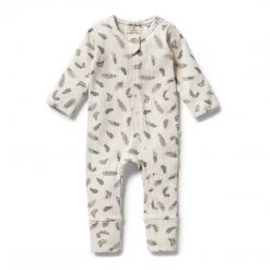 Wilson + Frenchy Wilson & Frenchy - Organic Rib Zipsuit With Feet / Tiny Feather NEW