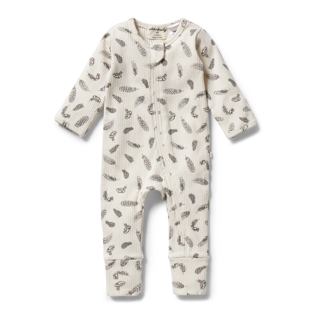 Wilson + Frenchy Wilson & Frenchy - Organic Rib Zipsuit With Feet / Tiny Feather NEW 1 Wilson + Frenchy Wilson & Frenchy - Organic Rib Zipsuit With Feet / Tiny Feather NEW