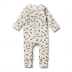 Wilson + Frenchy Wilson & Frenchy - Organic Rib Zipsuit With Feet / Tiny Feather NEW