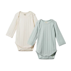 NEW Nature Baby - 2 Pack Derby Long Sleeve Bodysuits / Natural - Sea