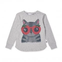 NEW Minti - Strawberry Cat Tee / Grey Marle