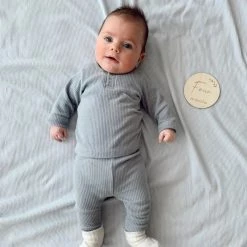 Ponchik Babies + Kids - Ribbed Leggings / Duck Egg